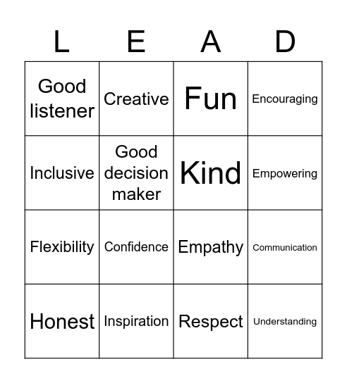 You are a Leader Bingo Card