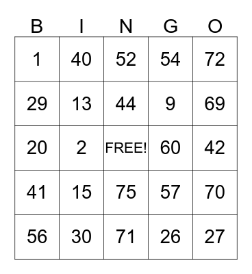 kevins bingo card Bingo Card