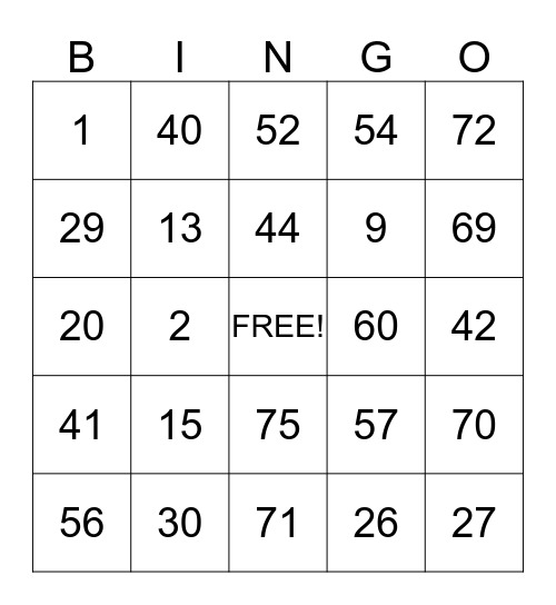 kevins bingo card Bingo Card