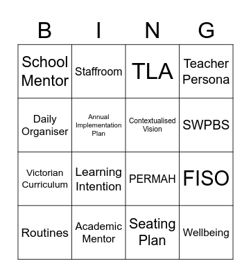 School Preparedness Bingo Card