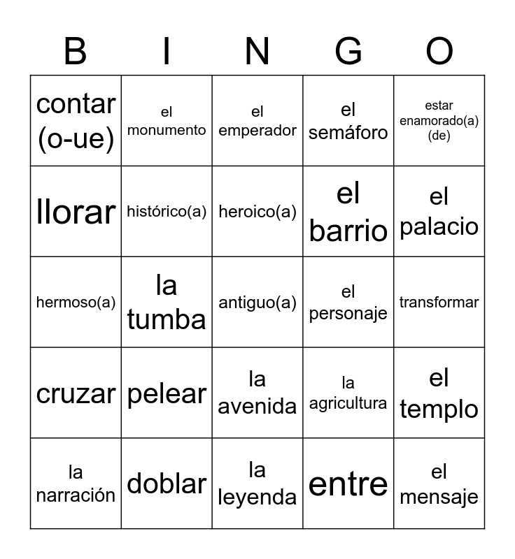 Avancemos 2 Unit 4 Vocabulario Text Bingo Card