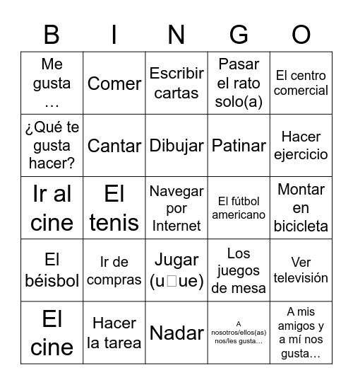Exprésate 1A - Ch. 3-1 Vocab A Bingo Card