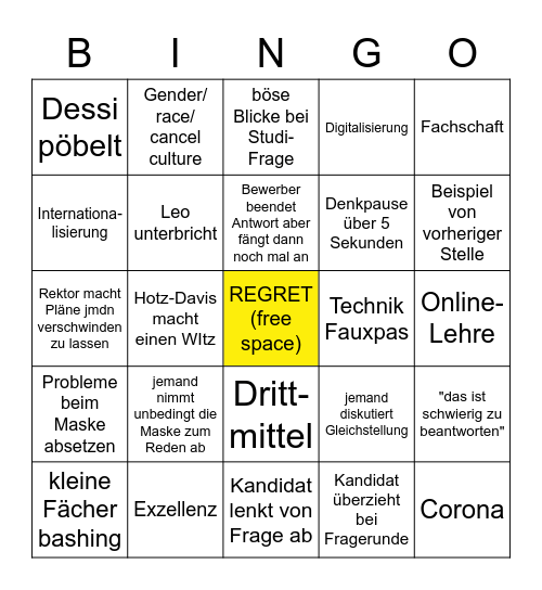 Dekanswahl Vorstellungsrunde Bingo Card