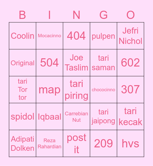 bingonya acaa Bingo Card