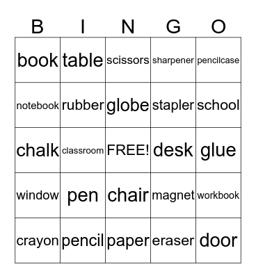 school objects Bingo Card