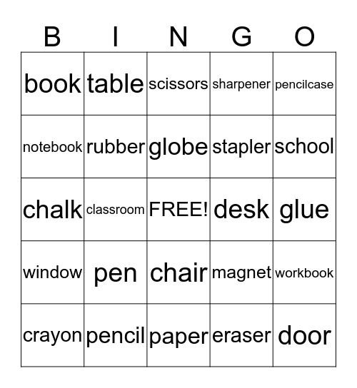 school objects Bingo Card