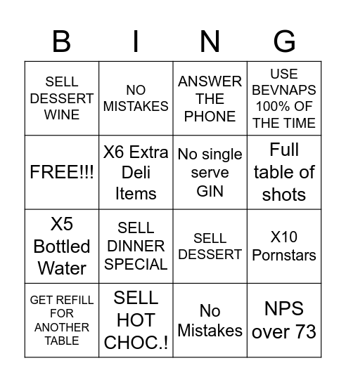 SERVER BINGO Card