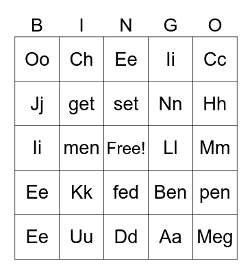 Letter/ Letter Sounds Bingo Card