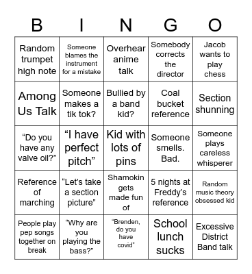 Honors Band ‘22 Bingo Card