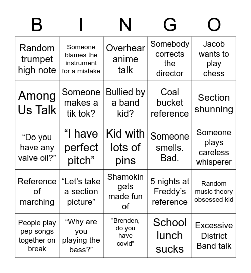 Honors Band ‘22 Bingo Card