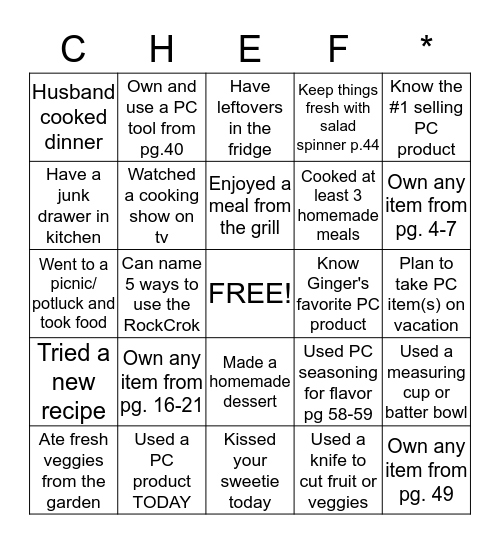 Bingo Baker of the WEEK Bingo Card