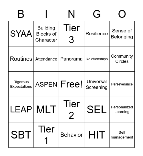 MTSS@LCM Bingo Card