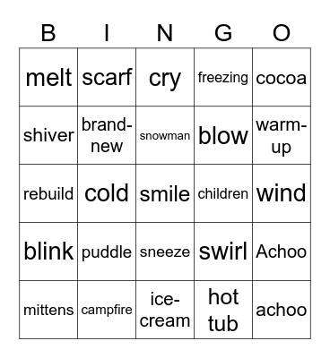 Sneezy the Snowman Bingo Card