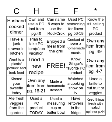 Bingo Baker of the WEEK Bingo Card