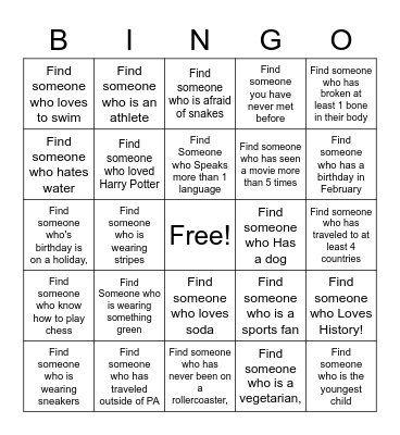 Get to Know You Bingo Card