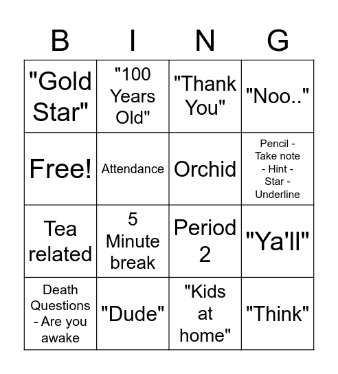 Untitled Bingo Card