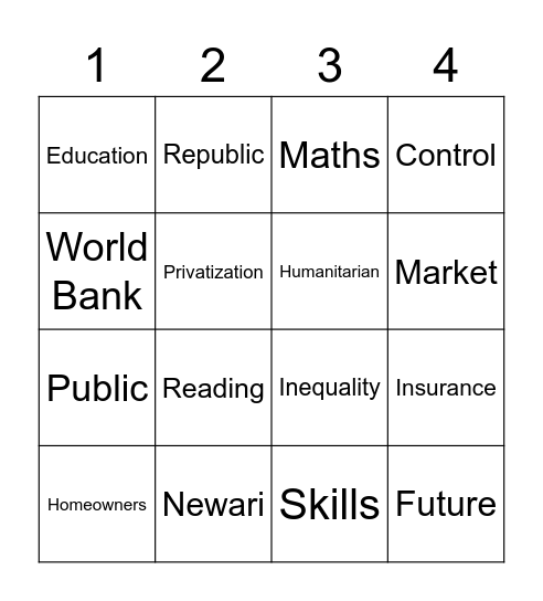 Neoliberal Bingo Card