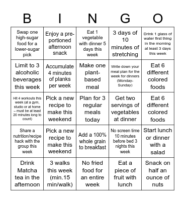 Nutrition Awareness Month Bingo Card