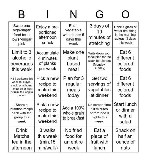 Nutrition Awareness Month Bingo Card