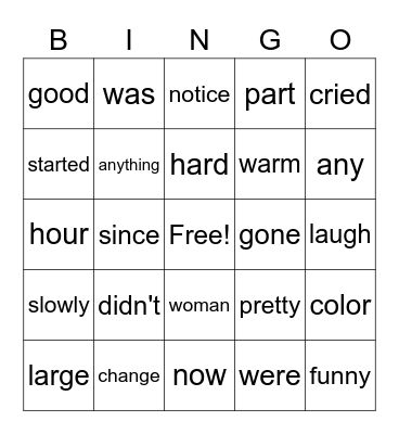 High Frequency Words #5 Bingo Card