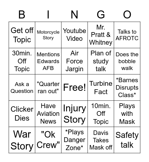 Dr Davis Bingo Card