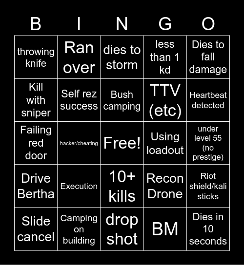 bigpuffer warzone bingo Card