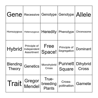Genetics Vocab Bingo Card