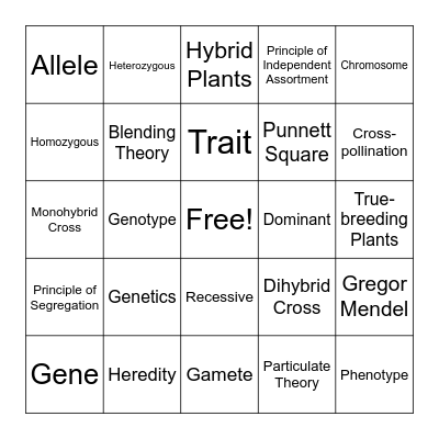 Genetics Vocab Bingo Card