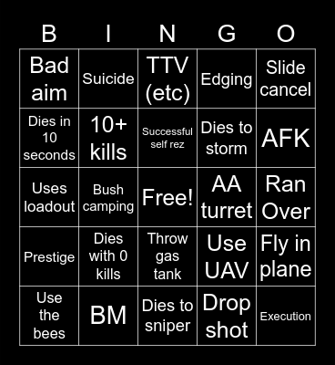 Warzone Bingo Card