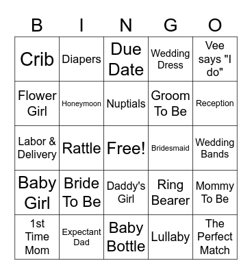 Bridal & Baby Shower Bingo Card