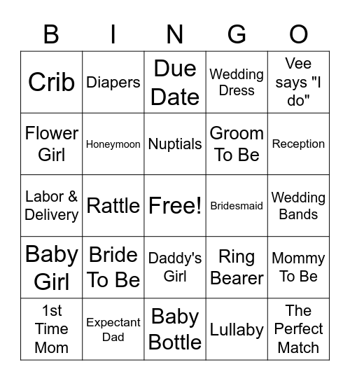 Bridal & Baby Shower Bingo Card