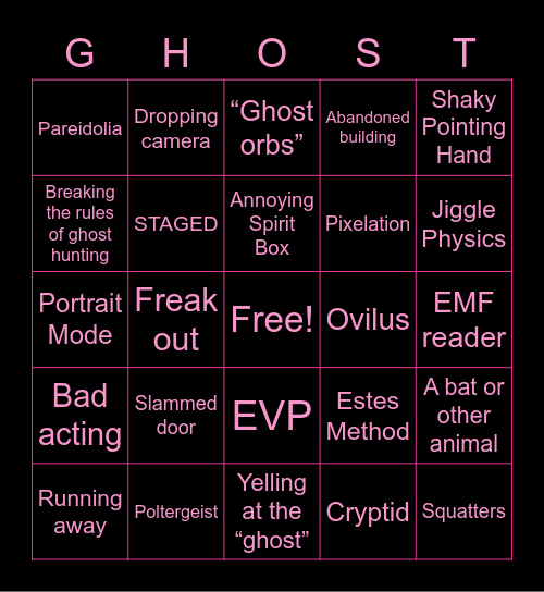 Ghost Talk Bingo Card