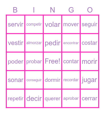 Spanish Words Bingo Card