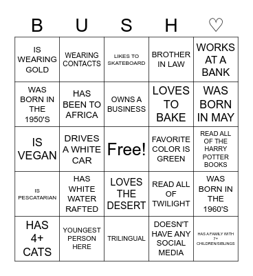 Find The Guest! Bingo Card