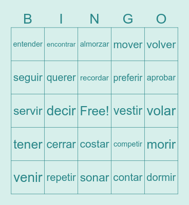 Spanish Stem-Changing Verbs Bingo Card