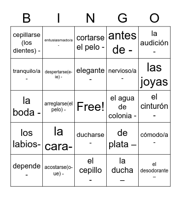 Getting Ready Bingo Card
