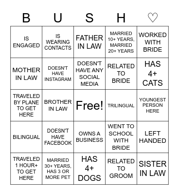 FIND ♡ THE ♡ GUEST Bingo Card