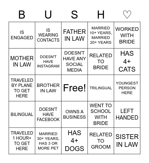 FIND ♡ THE ♡ GUEST Bingo Card