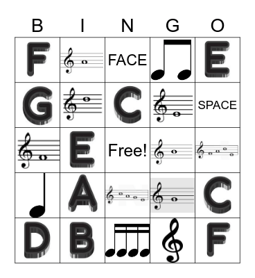 TREBLE CLEF BINGO! Bingo Card