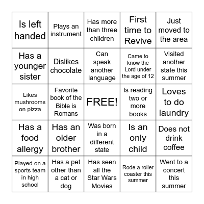 Getting to Know You Bingo Card