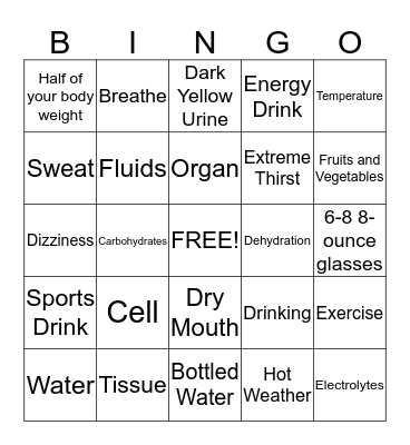 DRINK PLENTY OF WATER Bingo Card