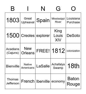 Louisiana History and Leaders Bingo Card