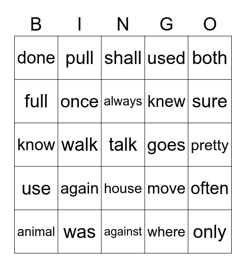 Trick Words Bingo Card