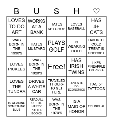 FIND ♡ THE ♡ GUEST Bingo Card