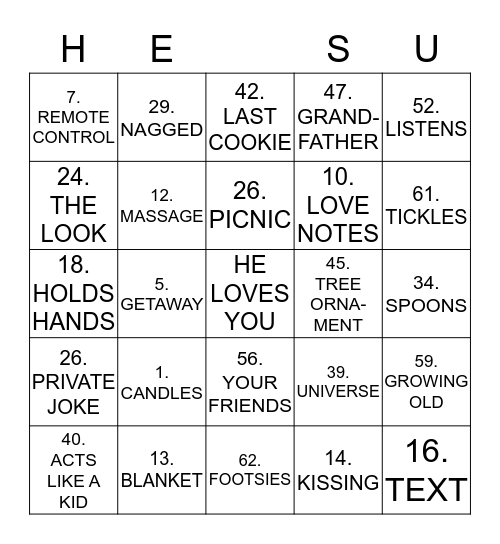 YOU KNOW HE LOVES YOU WHEN Bingo Card