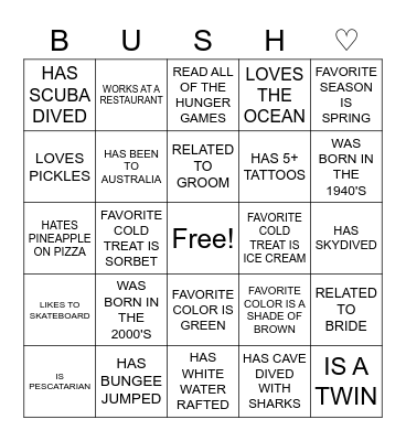 FIND ♡ THE ♡ GUEST Bingo Card