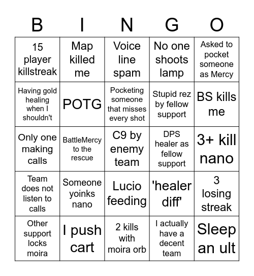OW Support Bingo Card