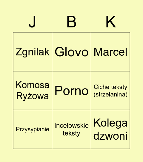 JEBACZANE BINGO V2 Bingo Card