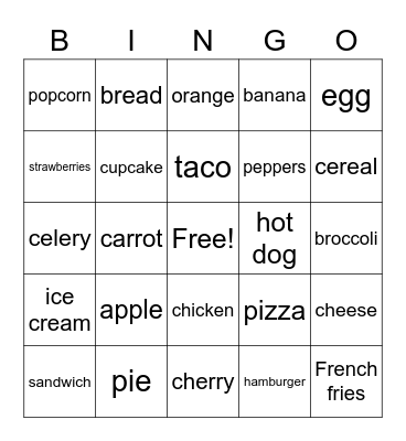 Food Bingo Card