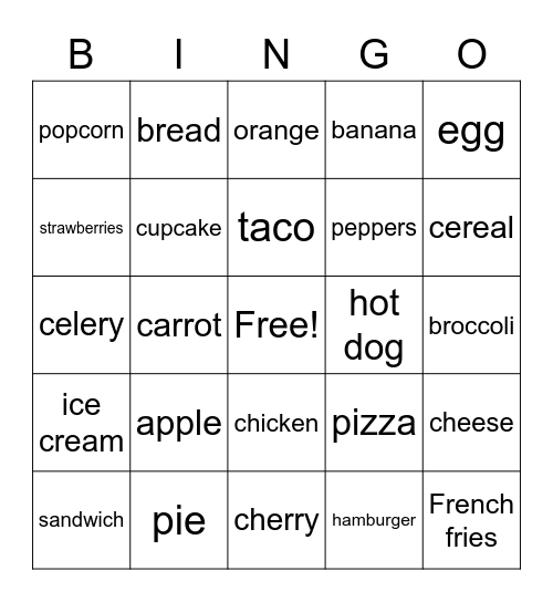 Food Bingo Card